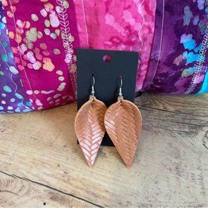 Faux Leather Chestnut Brown Textured Earrings